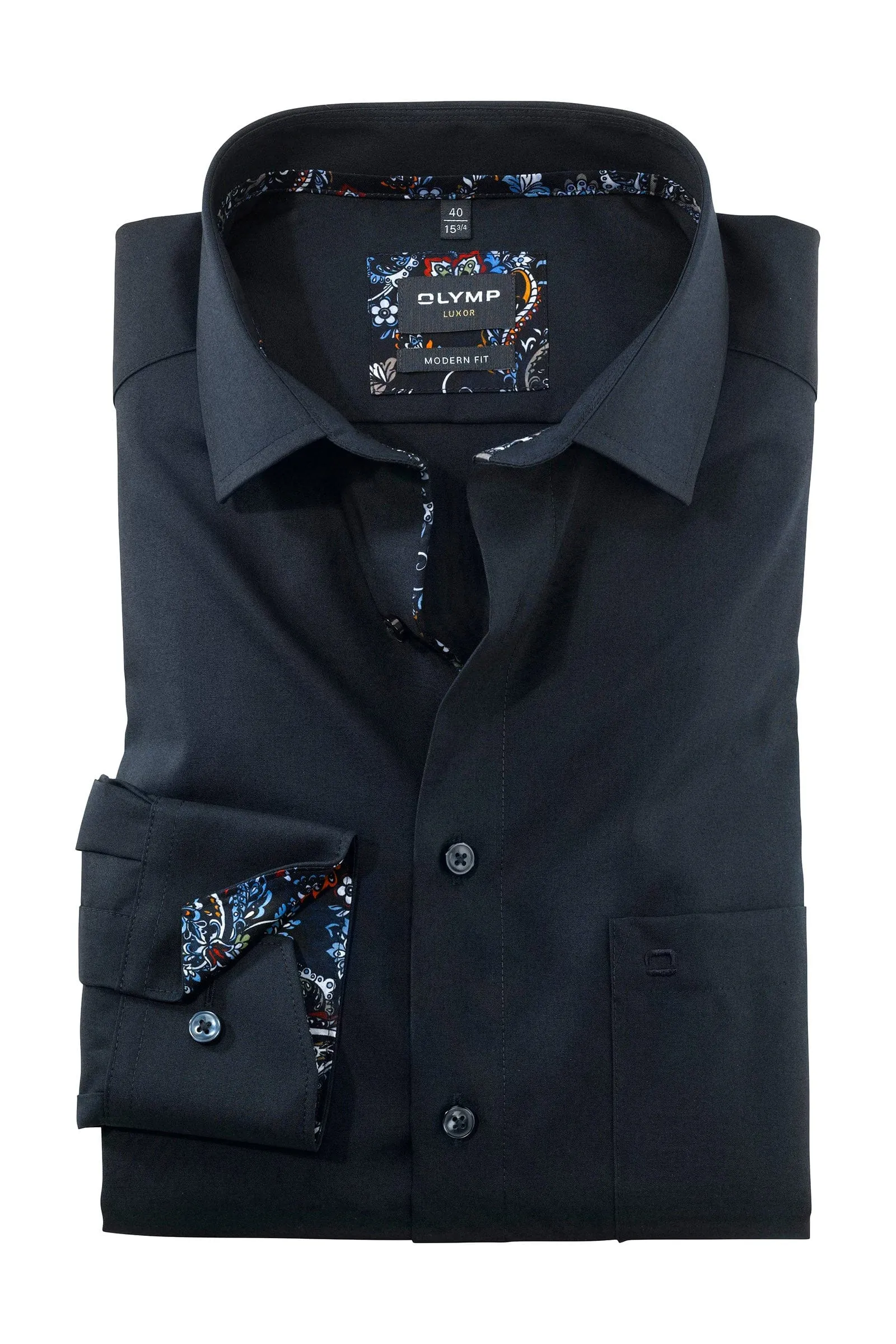 Luxor Modern Fit Plain Shirt with Trim - Navy