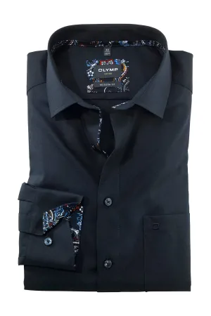 Luxor Modern Fit Plain Shirt with Trim - Navy