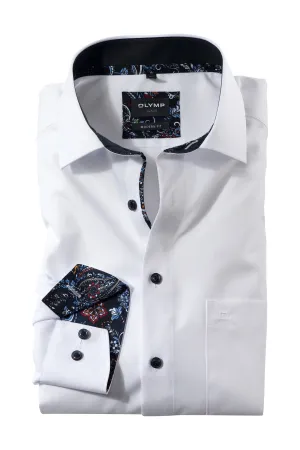 Luxor Modern Fit Plain Shirt with Trim - White