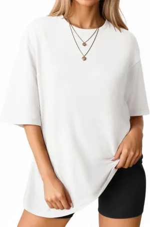 MANGOPOP Women's Oversized T Shirts Short Sleeve Crewneck Loose Fit Tops Summer Basic Tee