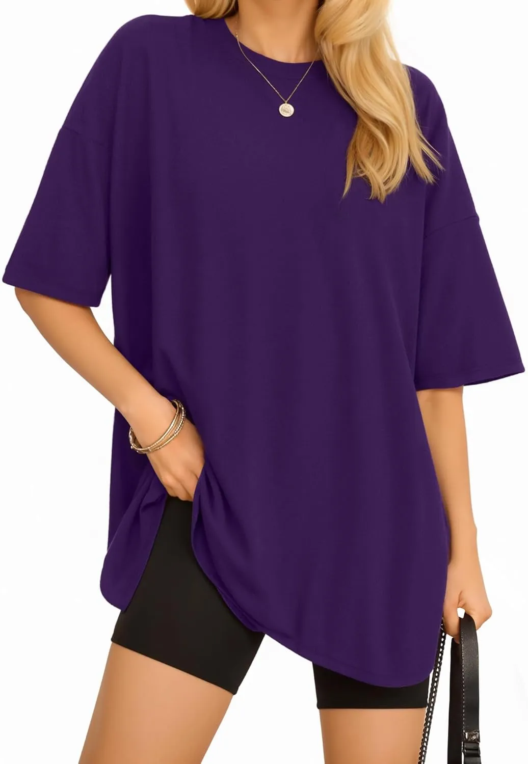 MANGOPOP Women's Oversized T Shirts Short Sleeve Crewneck Loose Fit Tops Summer Basic Tee