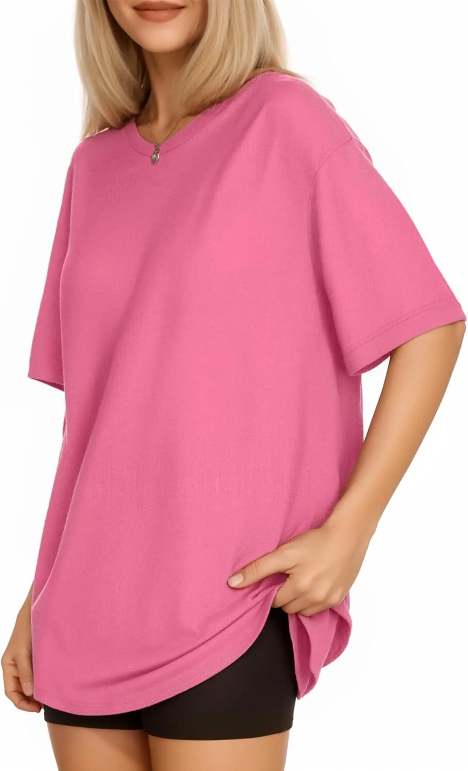 MANGOPOP Women's Oversized T Shirts Short Sleeve Crewneck Loose Fit Tops Summer Basic Tee