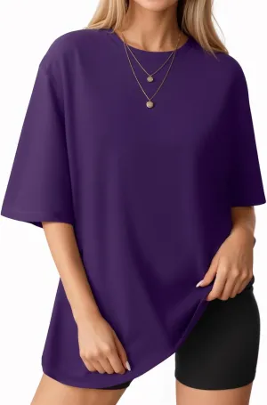 MANGOPOP Women's Oversized T Shirts Short Sleeve Crewneck Loose Fit Tops Summer Basic Tee