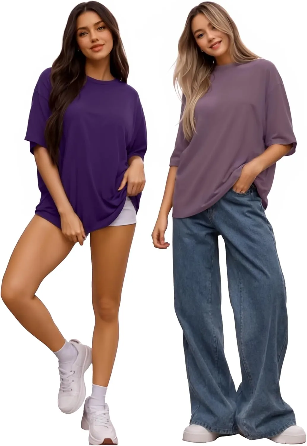 MANGOPOP Women's Oversized T Shirts Short Sleeve Crewneck Loose Fit Tops Summer Basic Tee