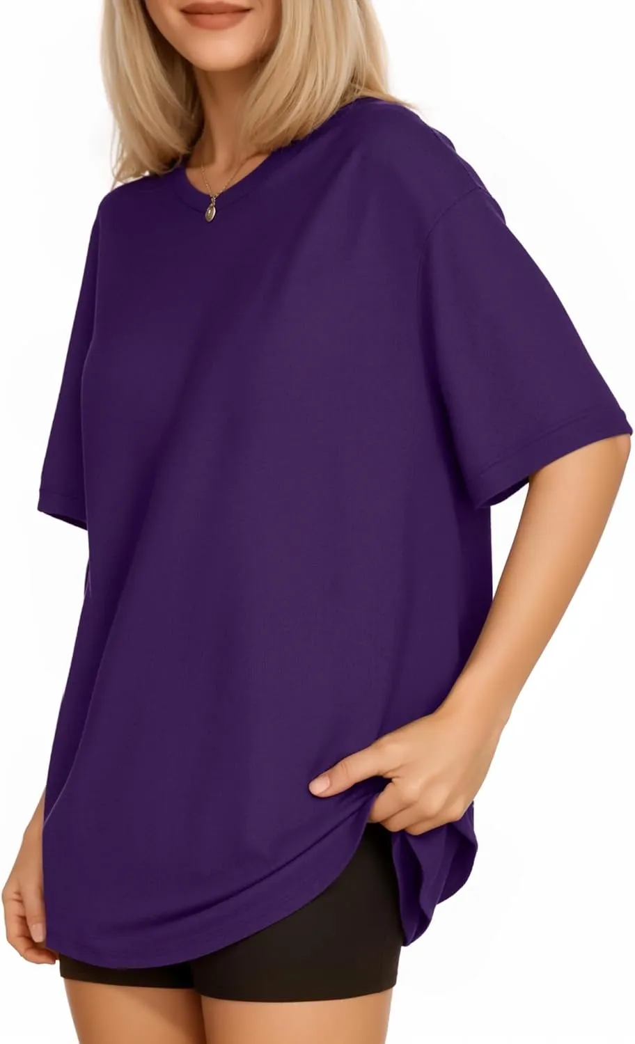 MANGOPOP Women's Oversized T Shirts Short Sleeve Crewneck Loose Fit Tops Summer Basic Tee