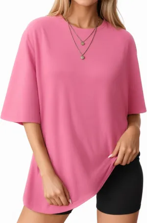 MANGOPOP Women's Oversized T Shirts Short Sleeve Crewneck Loose Fit Tops Summer Basic Tee