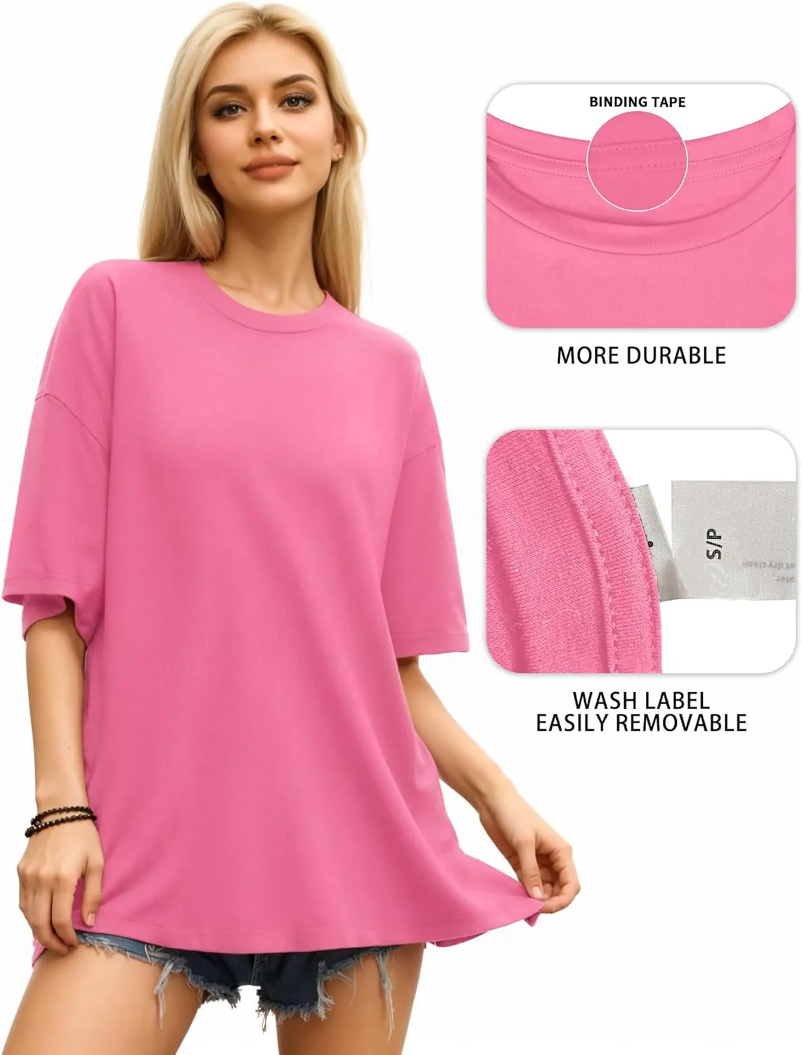 MANGOPOP Women's Oversized T Shirts Short Sleeve Crewneck Loose Fit Tops Summer Basic Tee