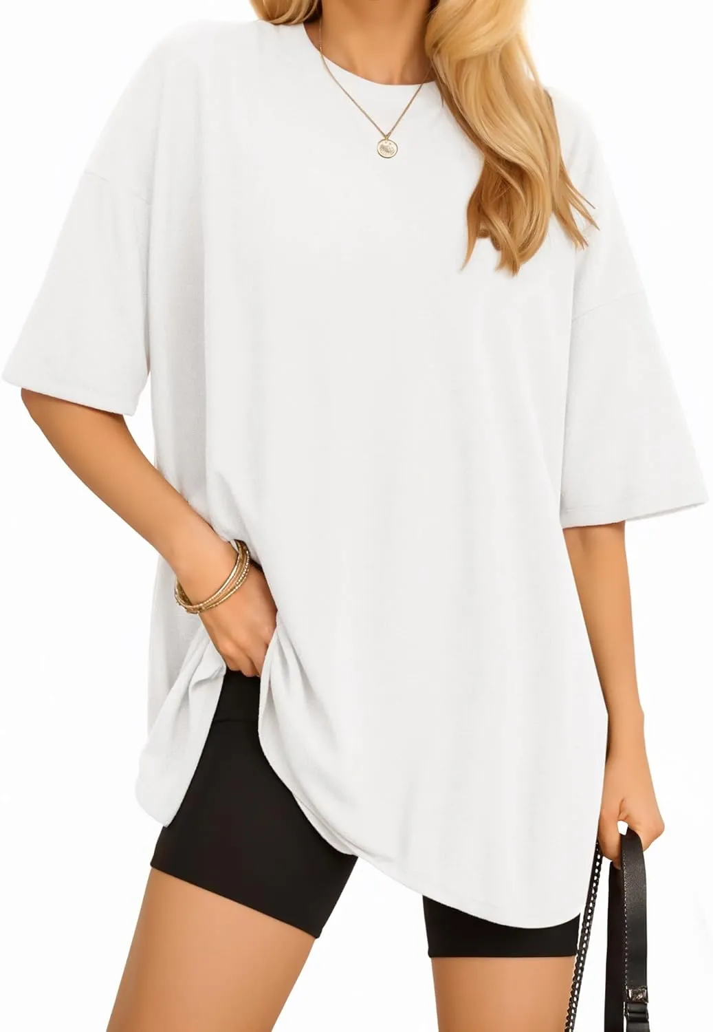 MANGOPOP Women's Oversized T Shirts Short Sleeve Crewneck Loose Fit Tops Summer Basic Tee