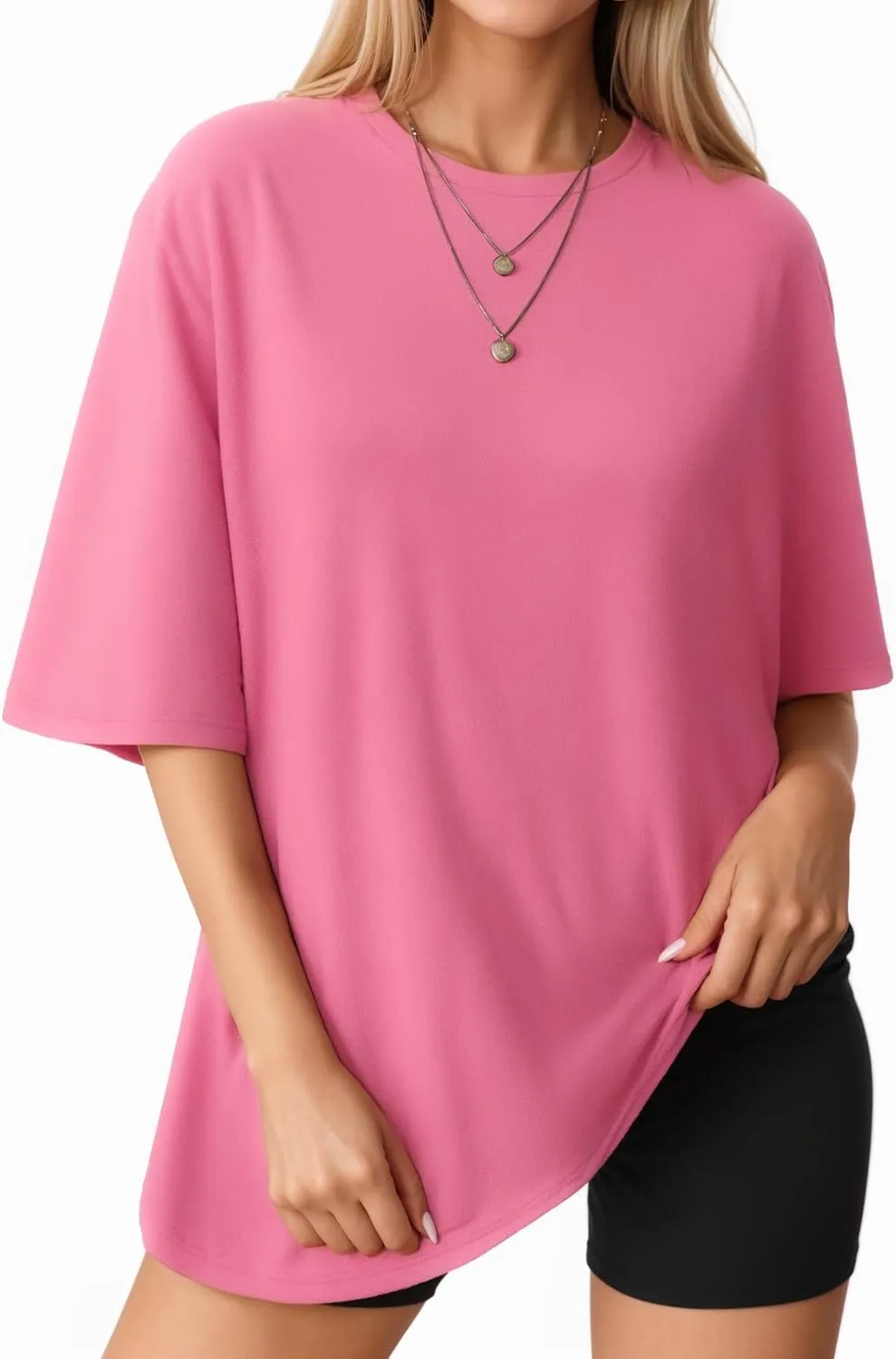 MANGOPOP Women's Oversized T Shirts Short Sleeve Crewneck Loose Fit Tops Summer Basic Tee