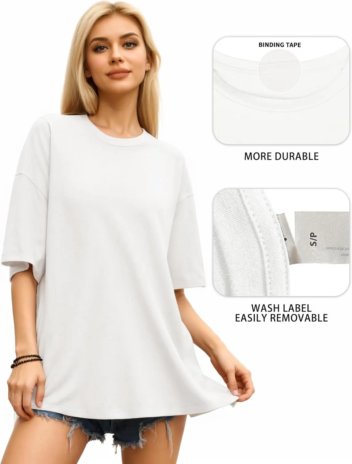 MANGOPOP Women's Oversized T Shirts Short Sleeve Crewneck Loose Fit Tops Summer Basic Tee