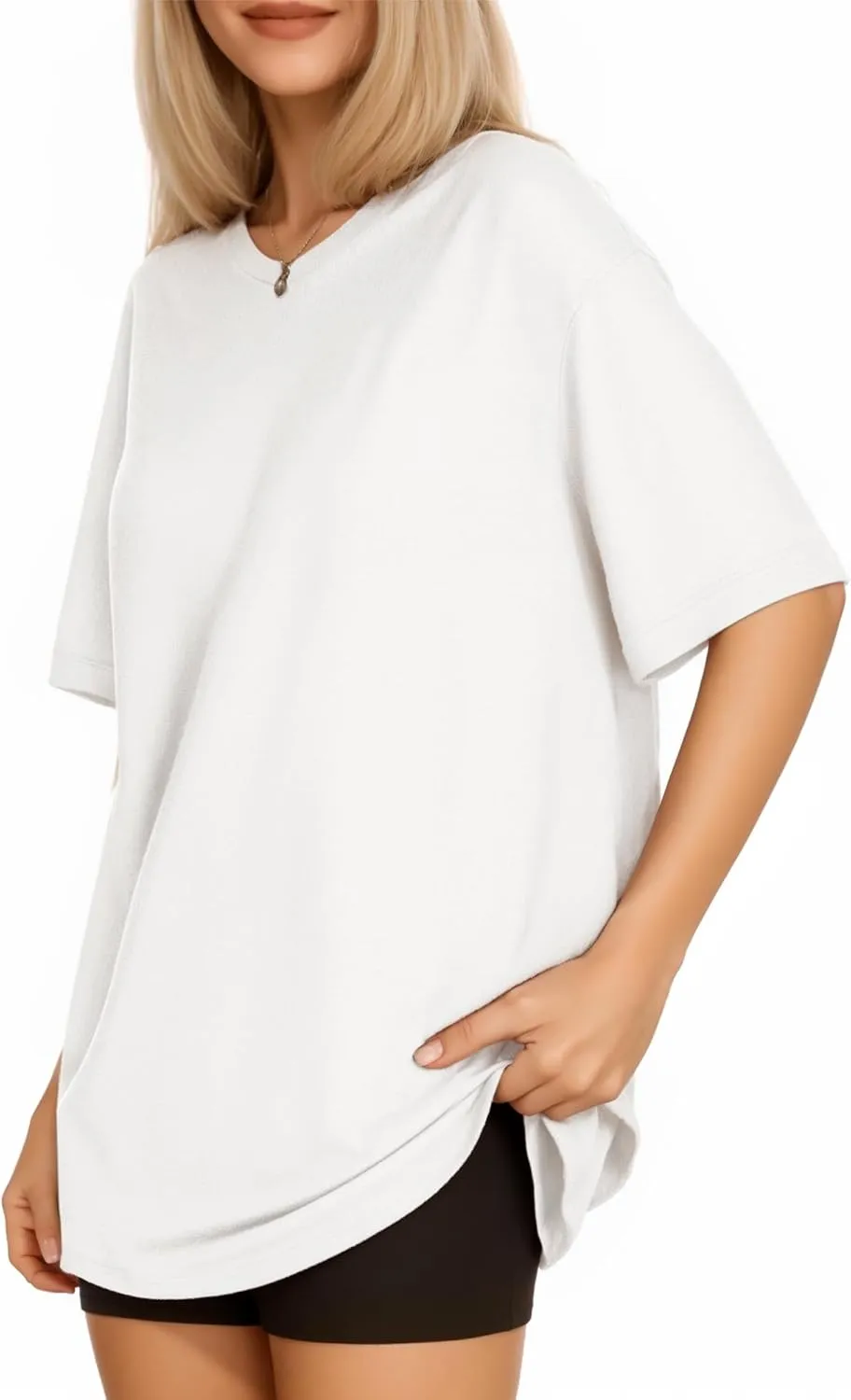 MANGOPOP Women's Oversized T Shirts Short Sleeve Crewneck Loose Fit Tops Summer Basic Tee
