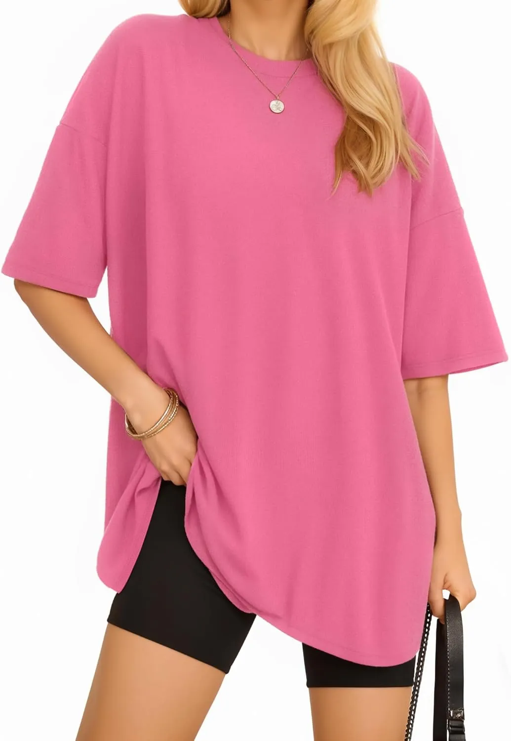 MANGOPOP Women's Oversized T Shirts Short Sleeve Crewneck Loose Fit Tops Summer Basic Tee
