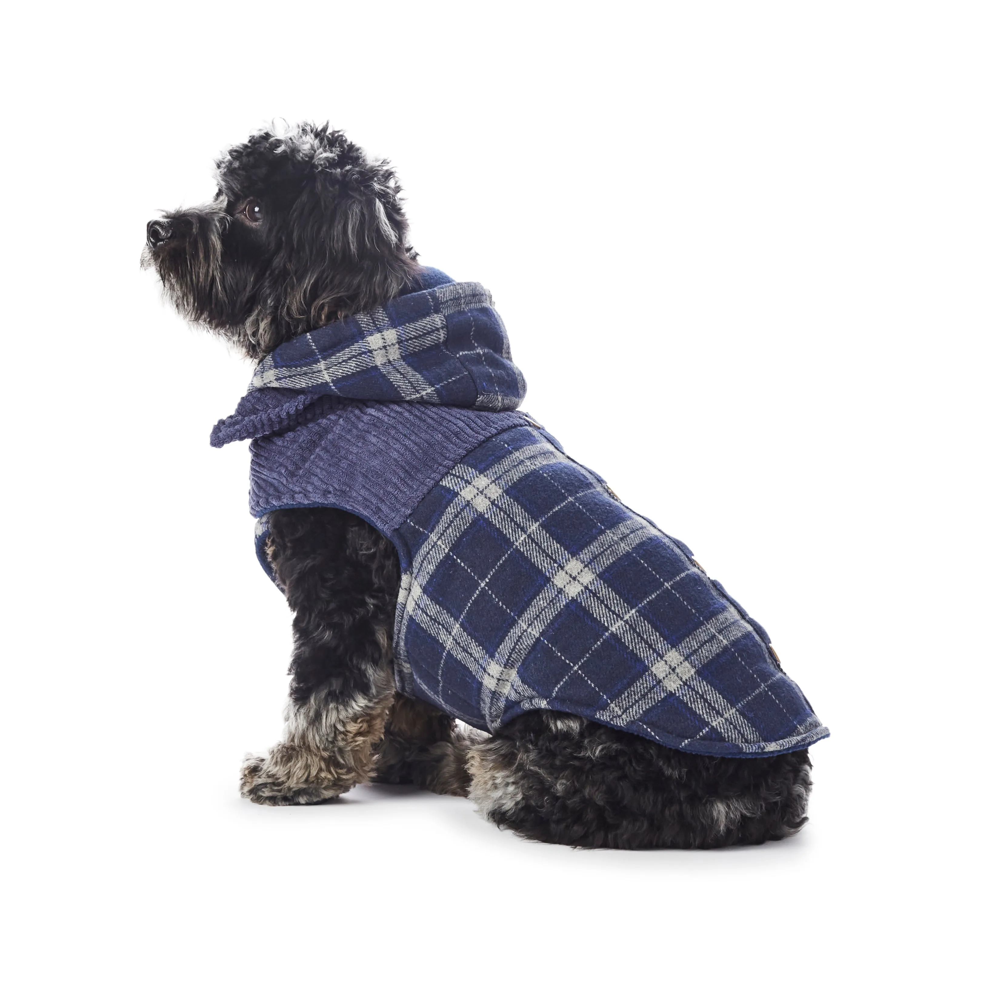 Melton Plaid Corduroy Vest with Hood