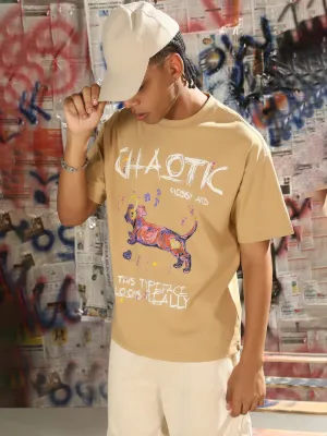 Men Casual Beige Graphic T-Shirt