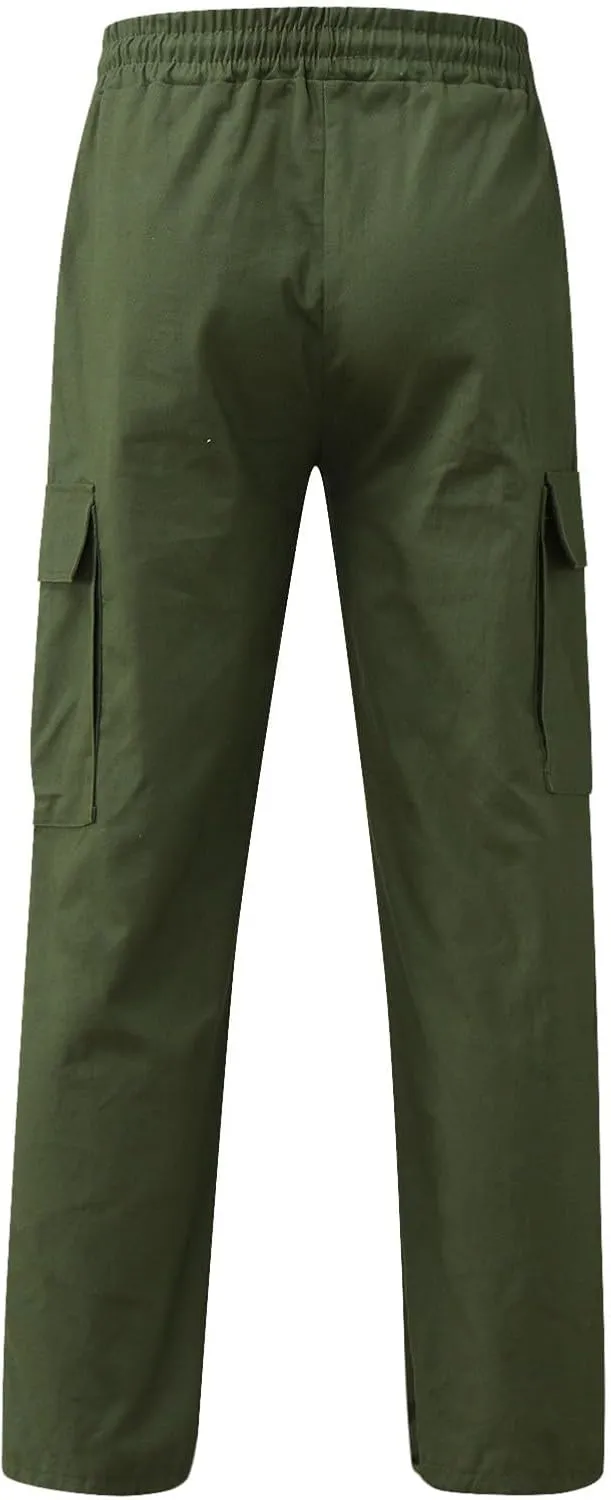 Men's Causal Cargo Pants Solid Color Multi Pockets Straight Leg Trousers Loose Fit Hiking Joggers Sport Pants