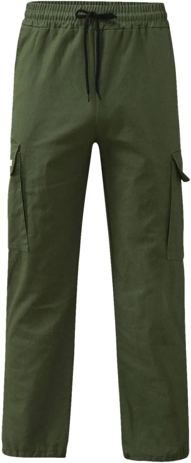 Men's Causal Cargo Pants Solid Color Multi Pockets Straight Leg Trousers Loose Fit Hiking Joggers Sport Pants