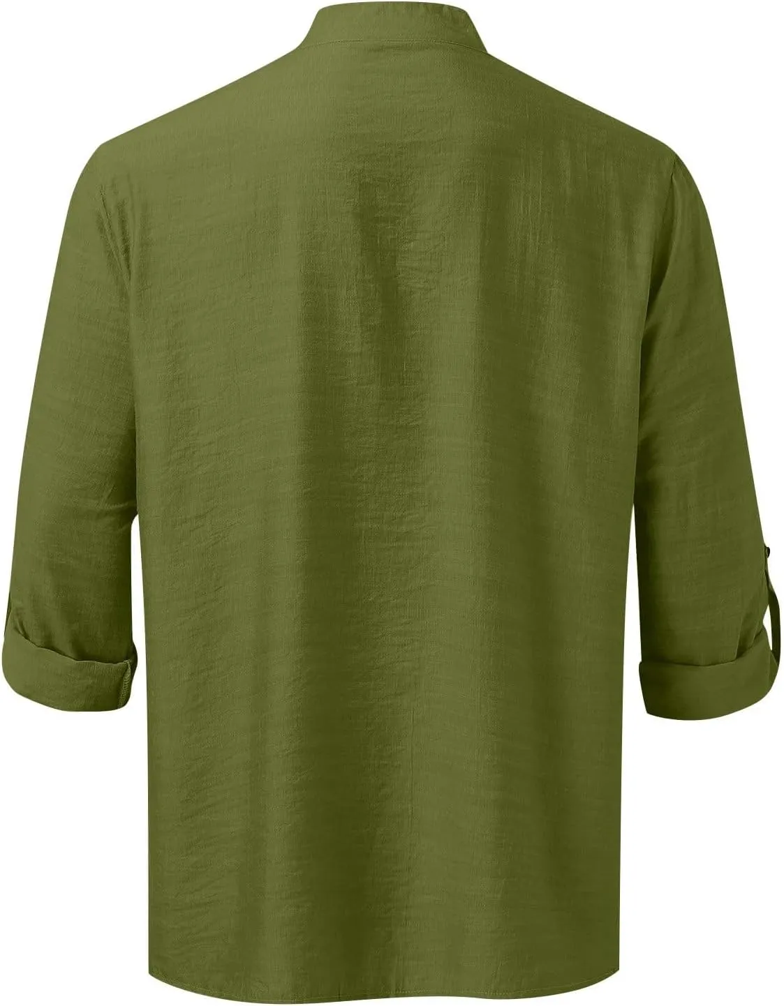 Mens Cotton Linen Shirts Vintage Lightweight Button Down Blouses Casual Loose Long Sleeve V-Neck Tops