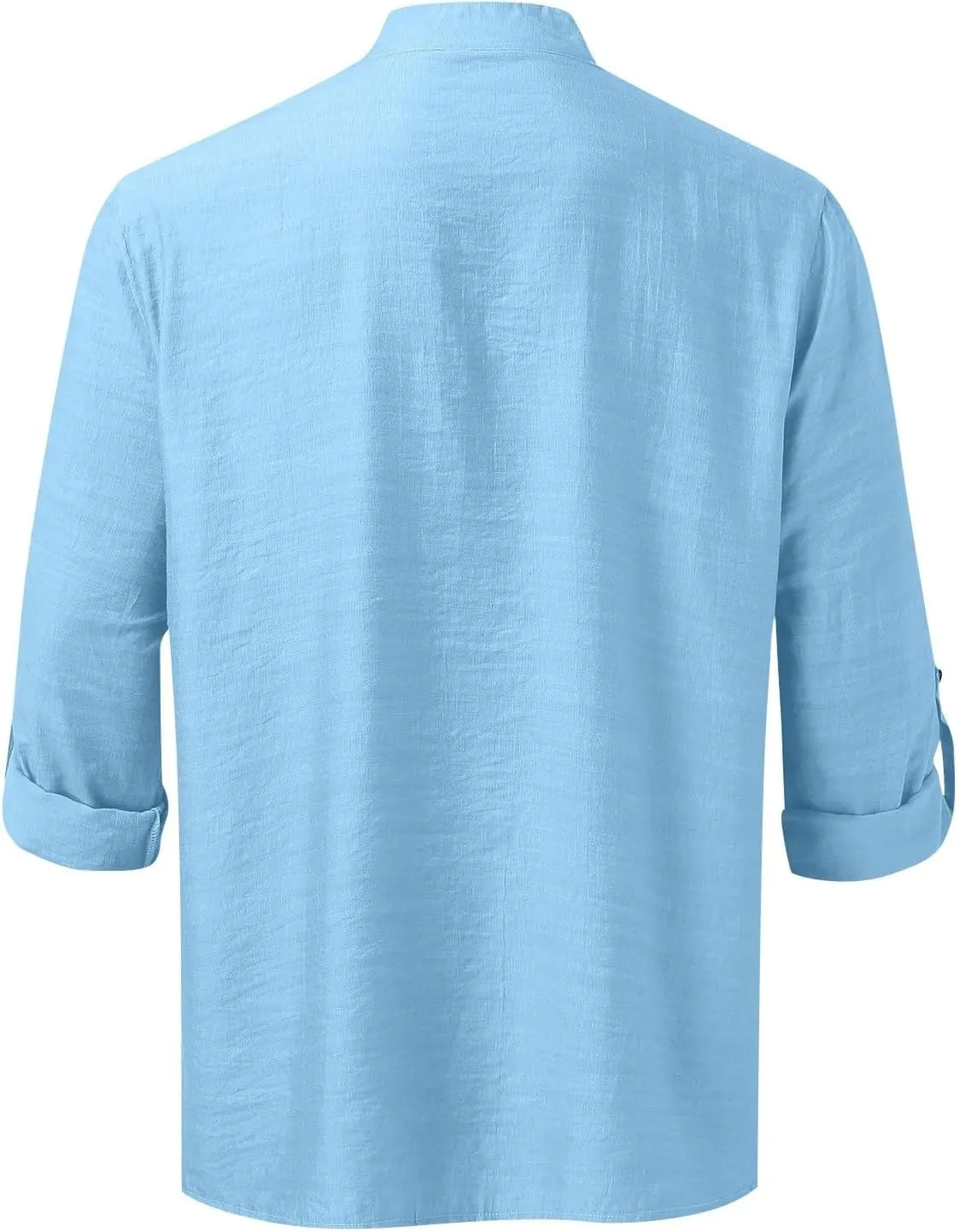 Mens Cotton Linen Shirts Vintage Lightweight Button Down Blouses Casual Loose Long Sleeve V-Neck Tops