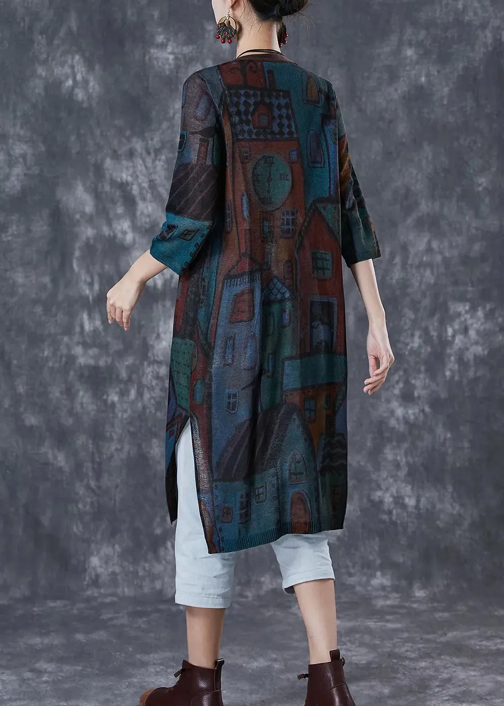 Navy Oversized Print Knit Cardigan