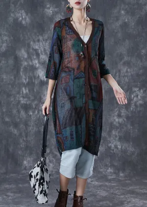 Navy Oversized Print Knit Cardigan