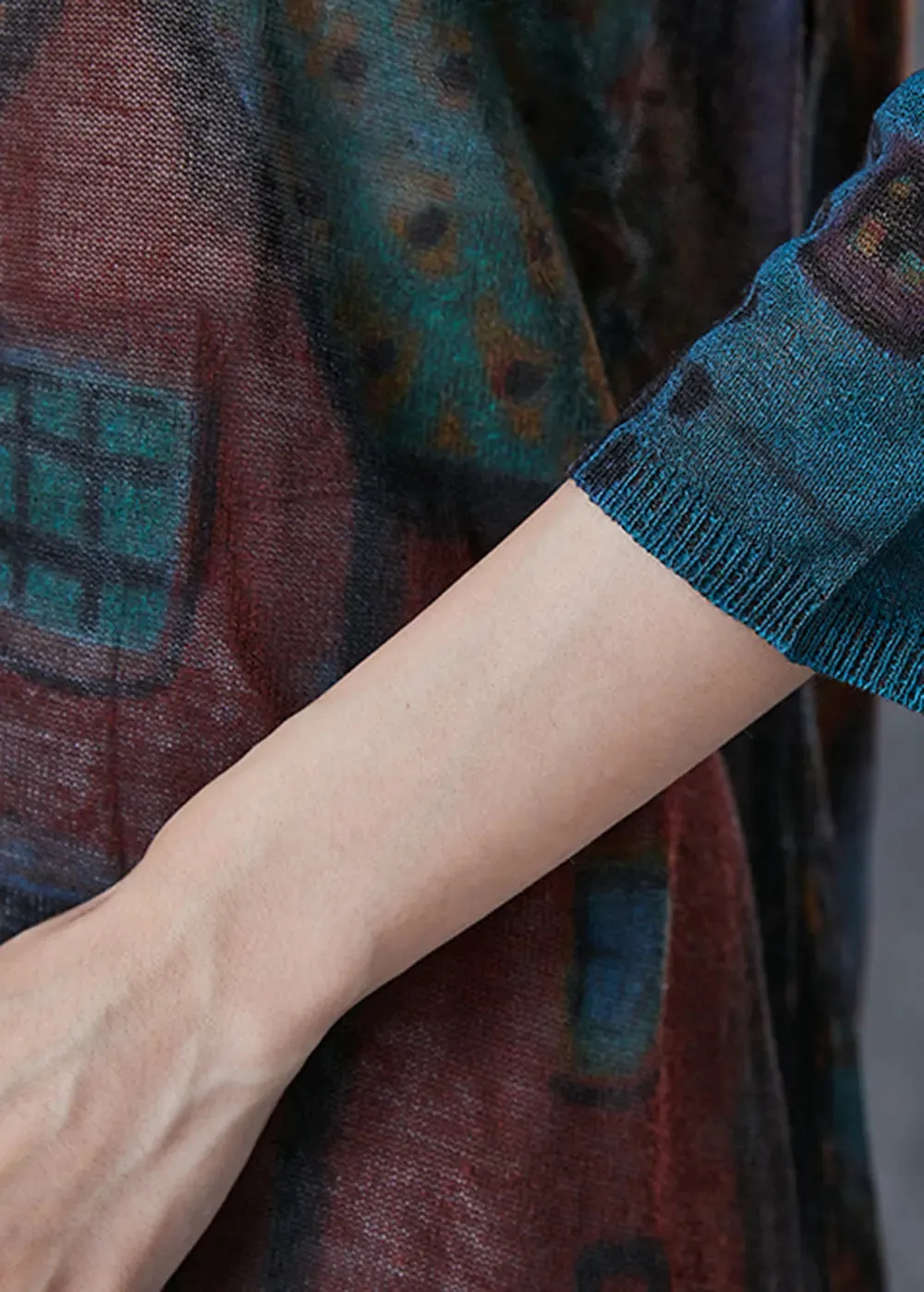 Navy Oversized Print Knit Cardigan