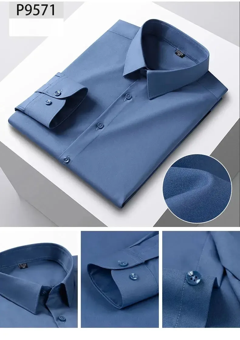 New in shirt hight qulity silk solid color long-sleeve shirts for men