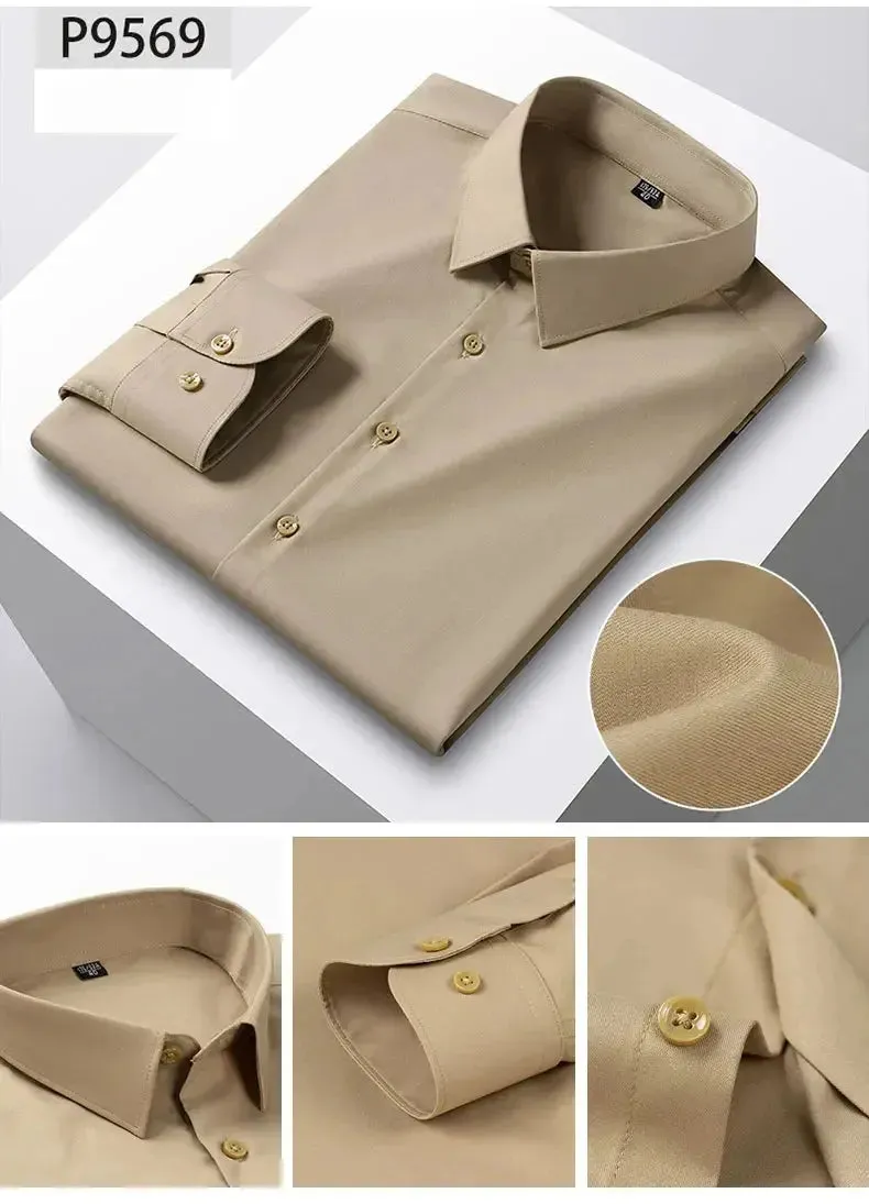New in shirt hight qulity silk solid color long-sleeve shirts for men