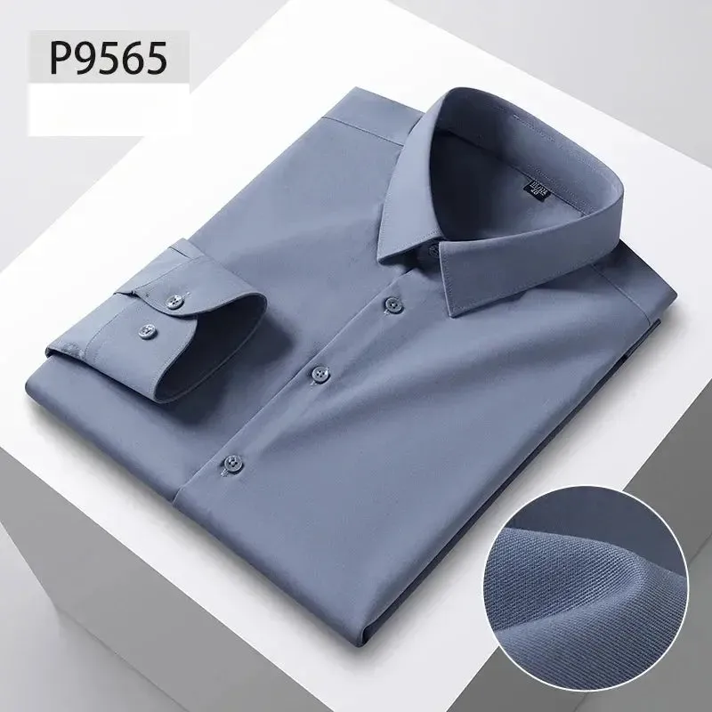New in shirt hight qulity silk solid color long-sleeve shirts for men