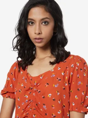 Nuon Orange Floral Pattern Aero Crop-Top