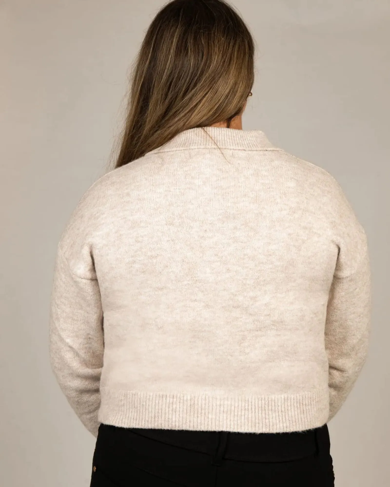 Olivia Cardigan Collar Buttons Pockets | Beige