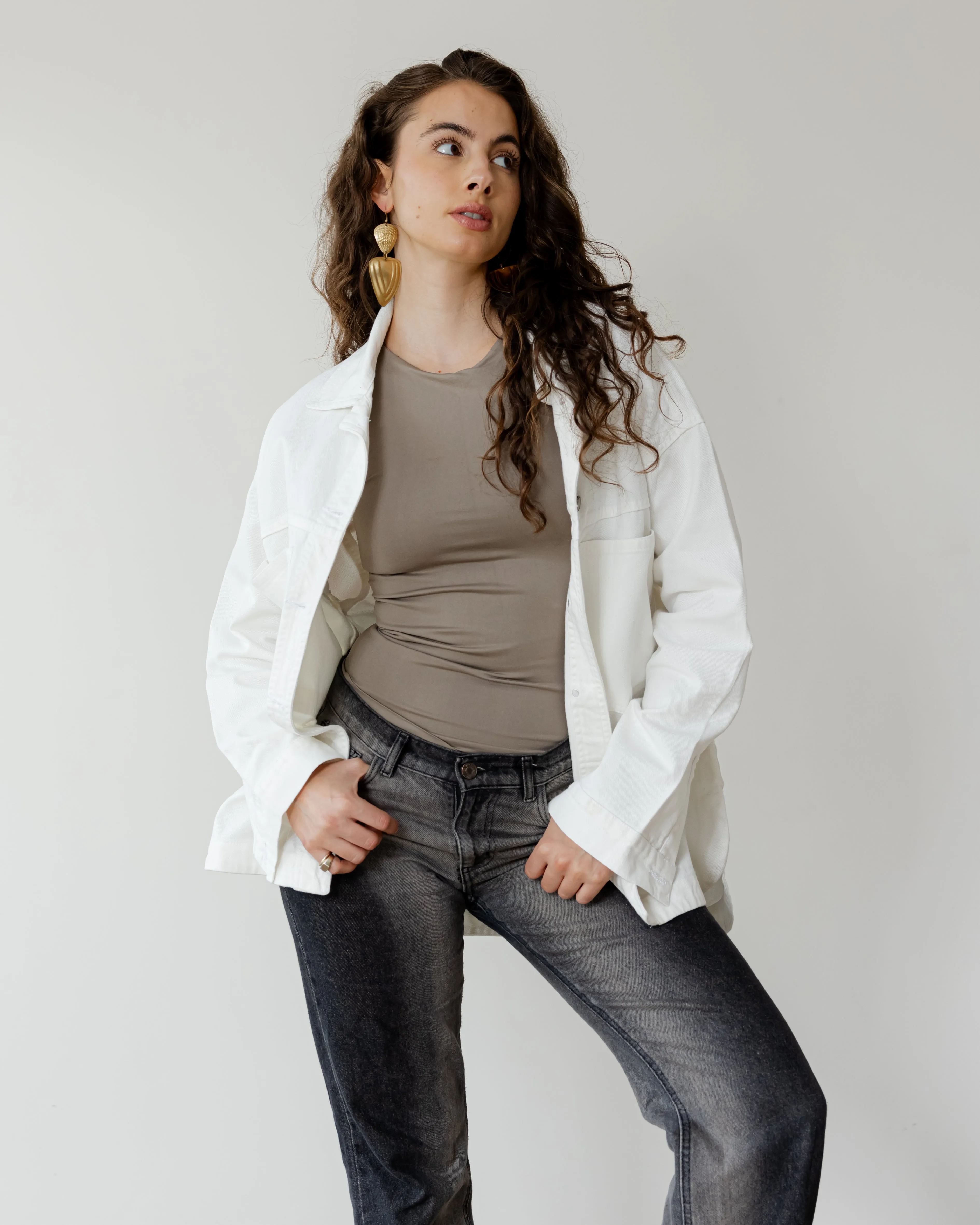 Oversized Denim Shirt in Off-White