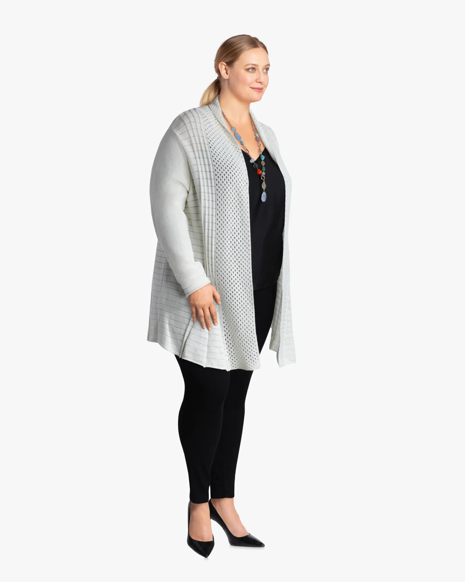 Ivory Oxana Accordion-Pleat Stylish Cardigan