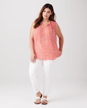 Penny Sleeveless Printed Pintucked Top | Red / White