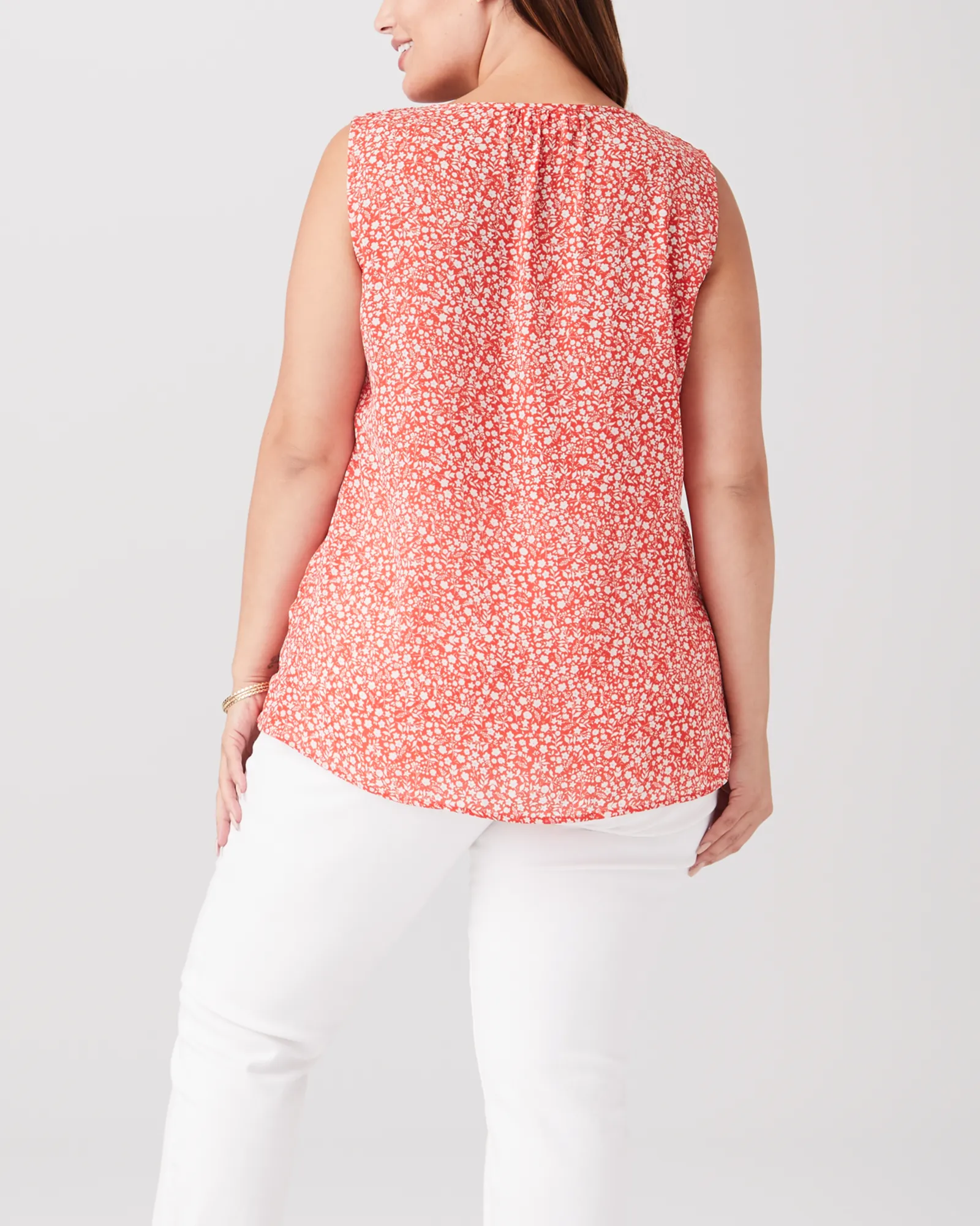 Penny Sleeveless Printed Pintucked Top | Red / White