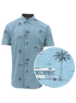 Point Zero Men's Summer RV Theme Print Stretch Shirt - Sky Blue  Melange