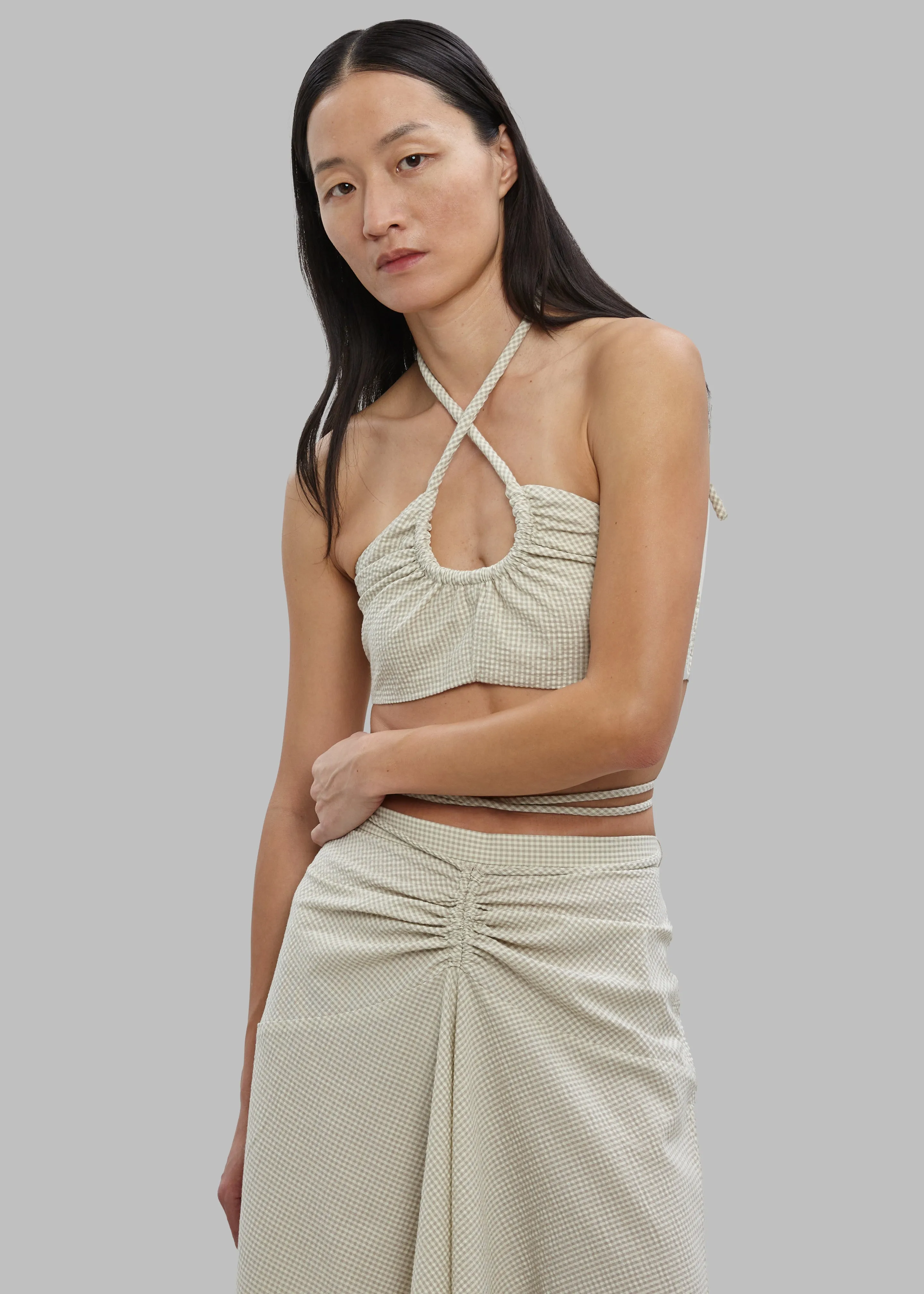Proenza Schouler White Label Gingham Tie Front Midi Skirt - Buttercream/Fawn