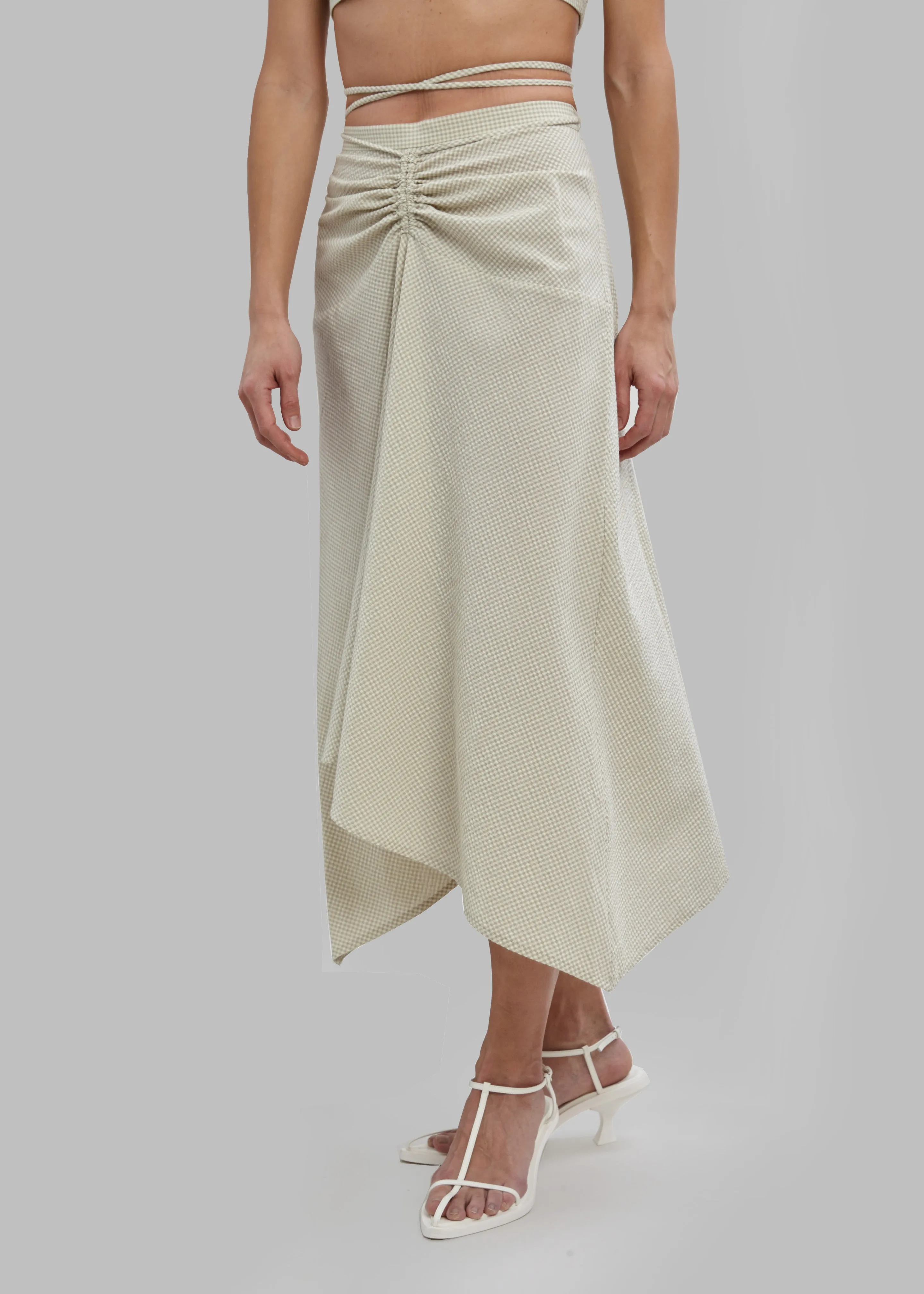Proenza Schouler White Label Gingham Tie Front Midi Skirt - Buttercream/Fawn