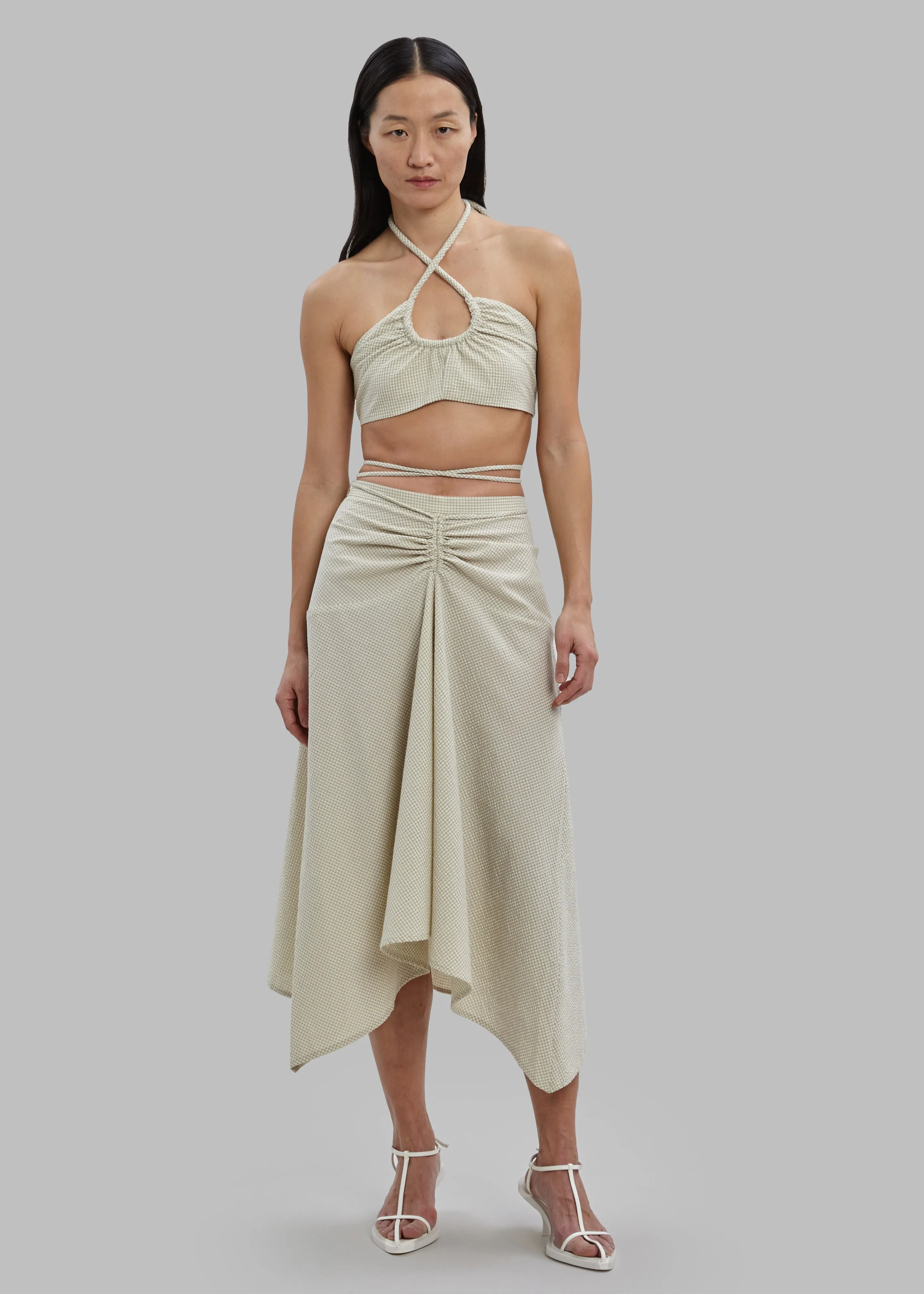 Proenza Schouler White Label Gingham Tie Front Midi Skirt - Buttercream/Fawn