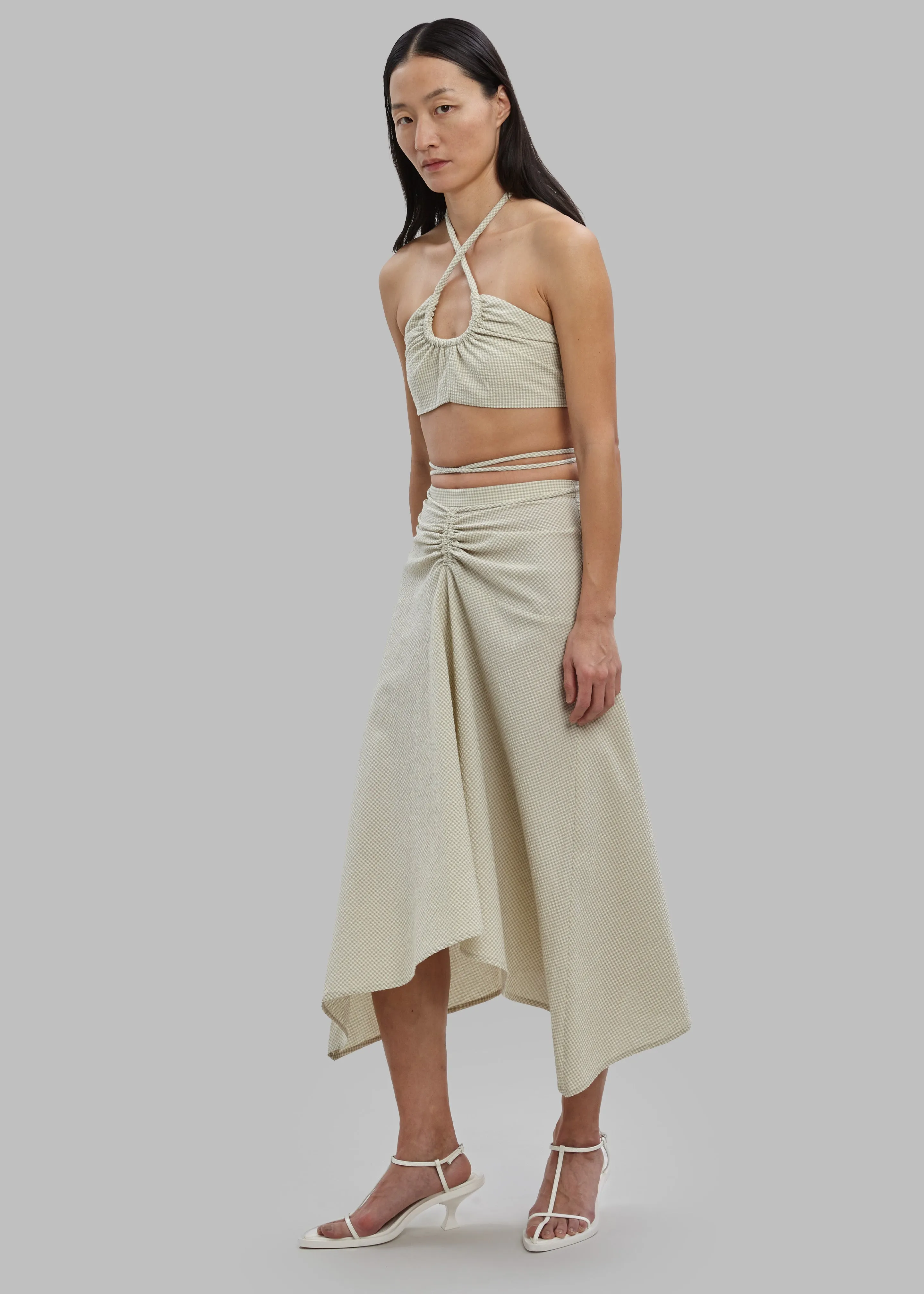 Proenza Schouler White Label Gingham Tie Front Midi Skirt - Buttercream/Fawn