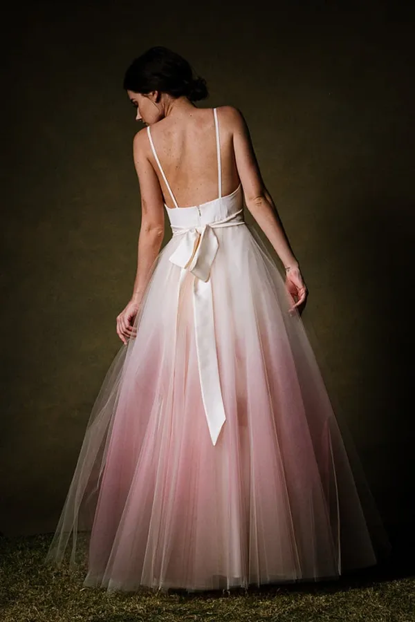 Promfast Chic Ombre Prom Dresses Spaghetti Straps A line Floor length Long Prom Dress PFP2002