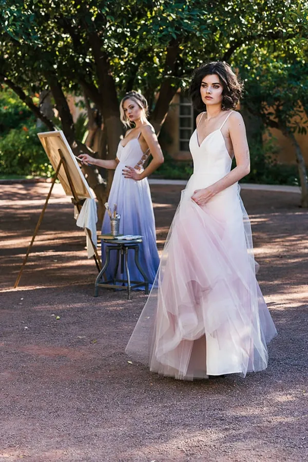 Promfast Chic Ombre Prom Dresses Spaghetti Straps A line Floor length Long Prom Dress PFP2002