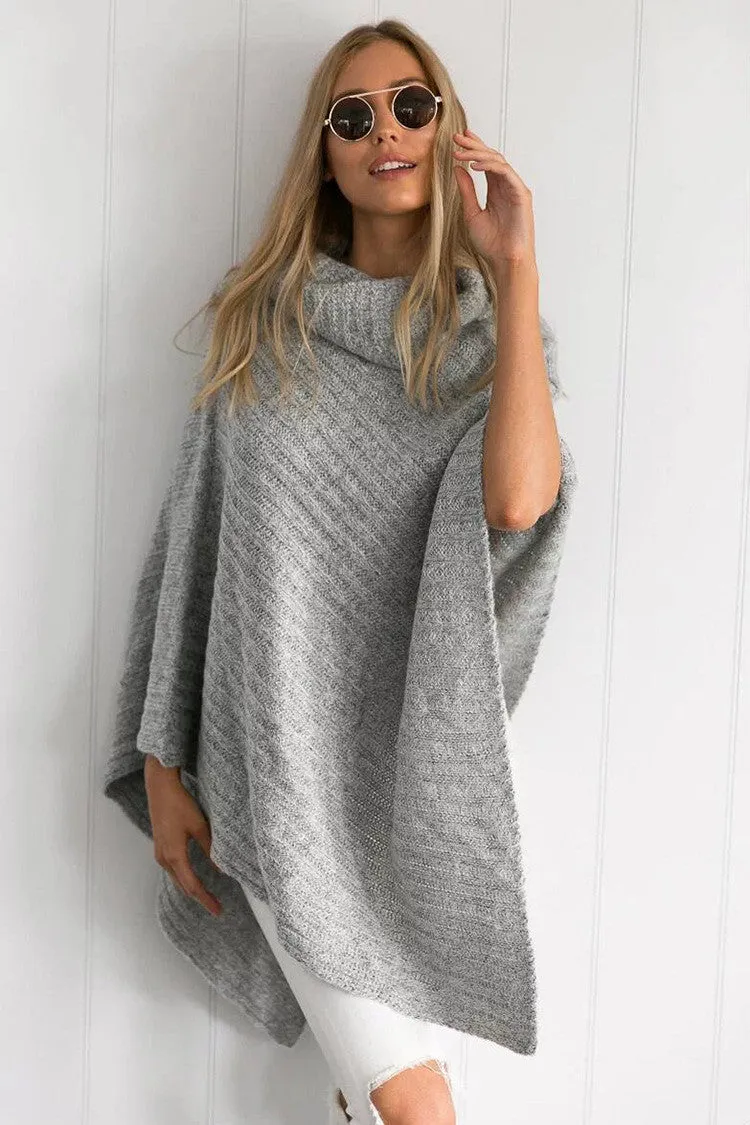 Pure Color Long Sleeves Irregular High Neck Cap Sweater