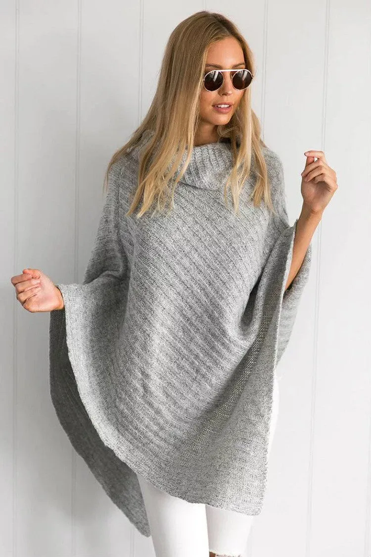 Pure Color Long Sleeves Irregular High Neck Cap Sweater