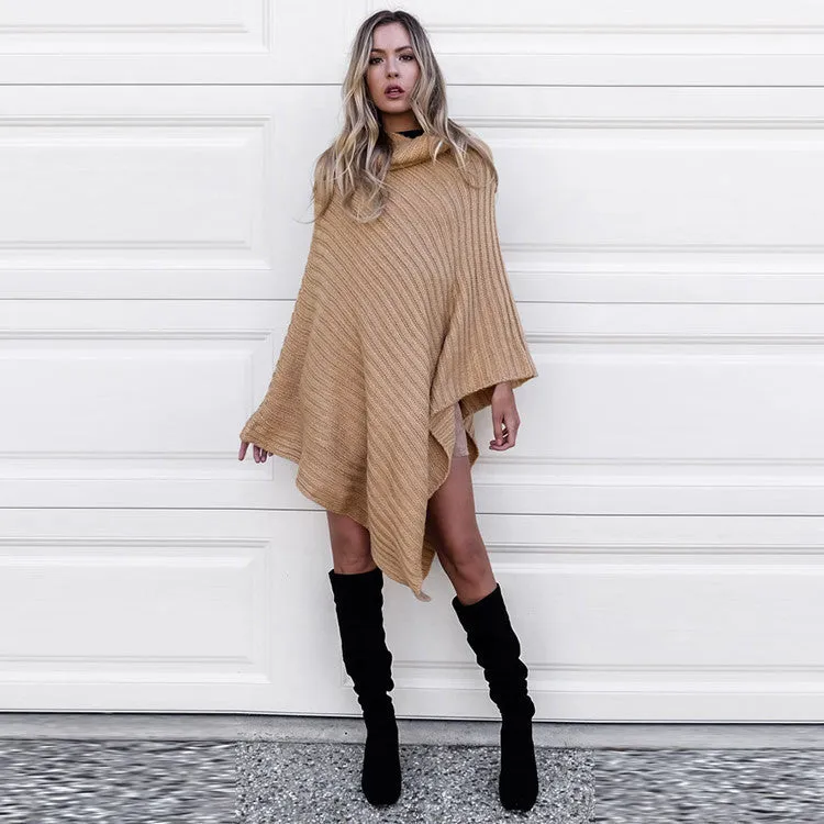 Pure Color Long Sleeves Irregular High Neck Cap Sweater