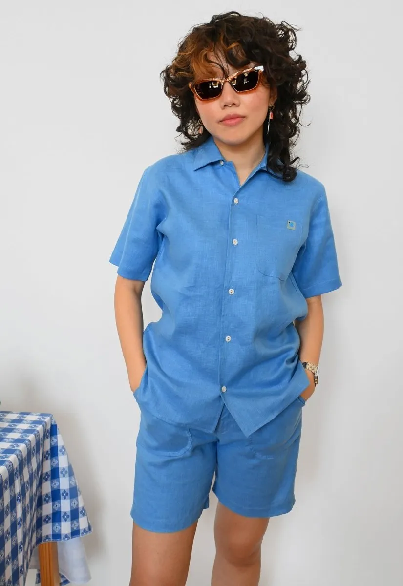 "Tutti Frutti" Linen Shirt - Blueberry