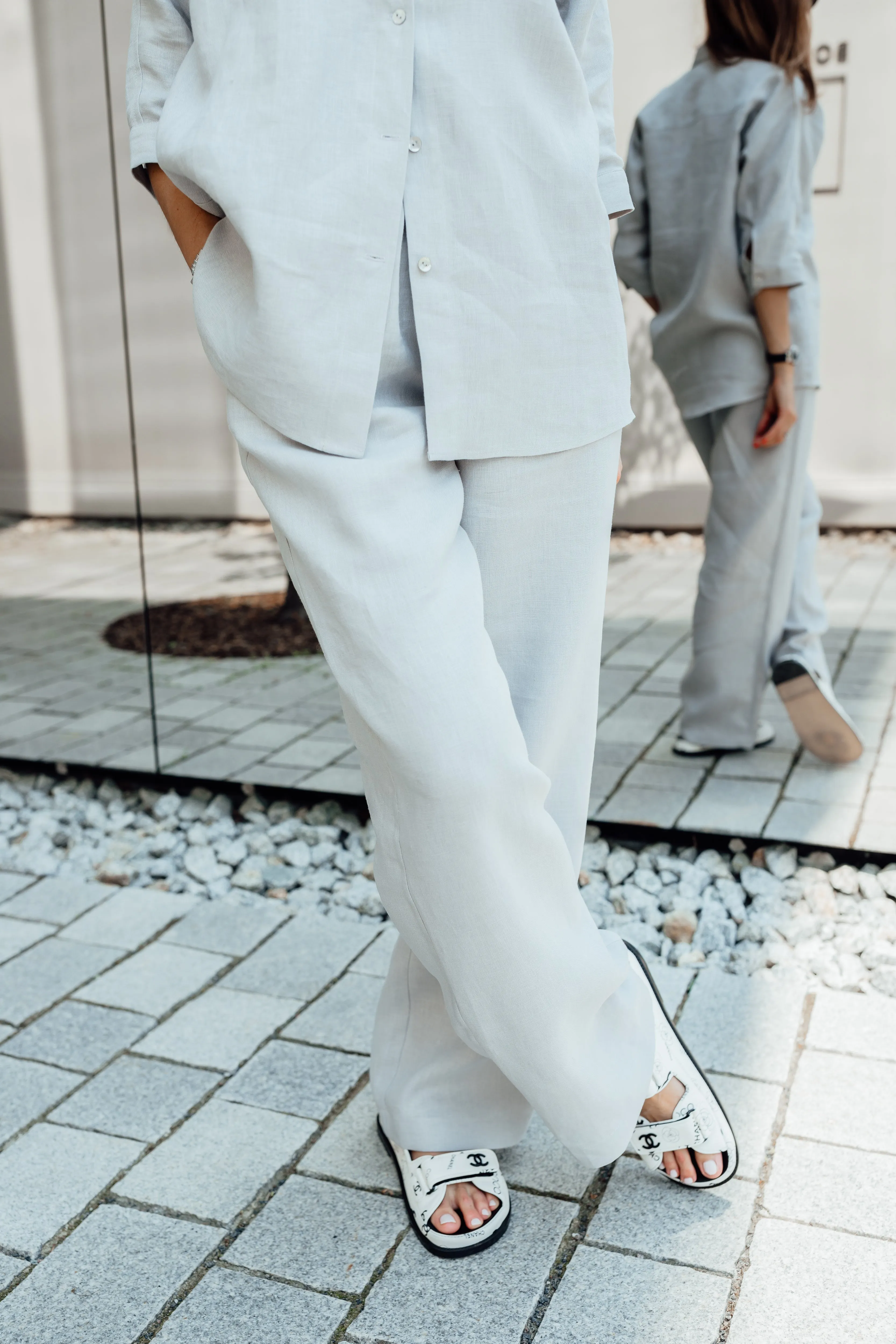 Relaxed fit light grey linen suit Michelle