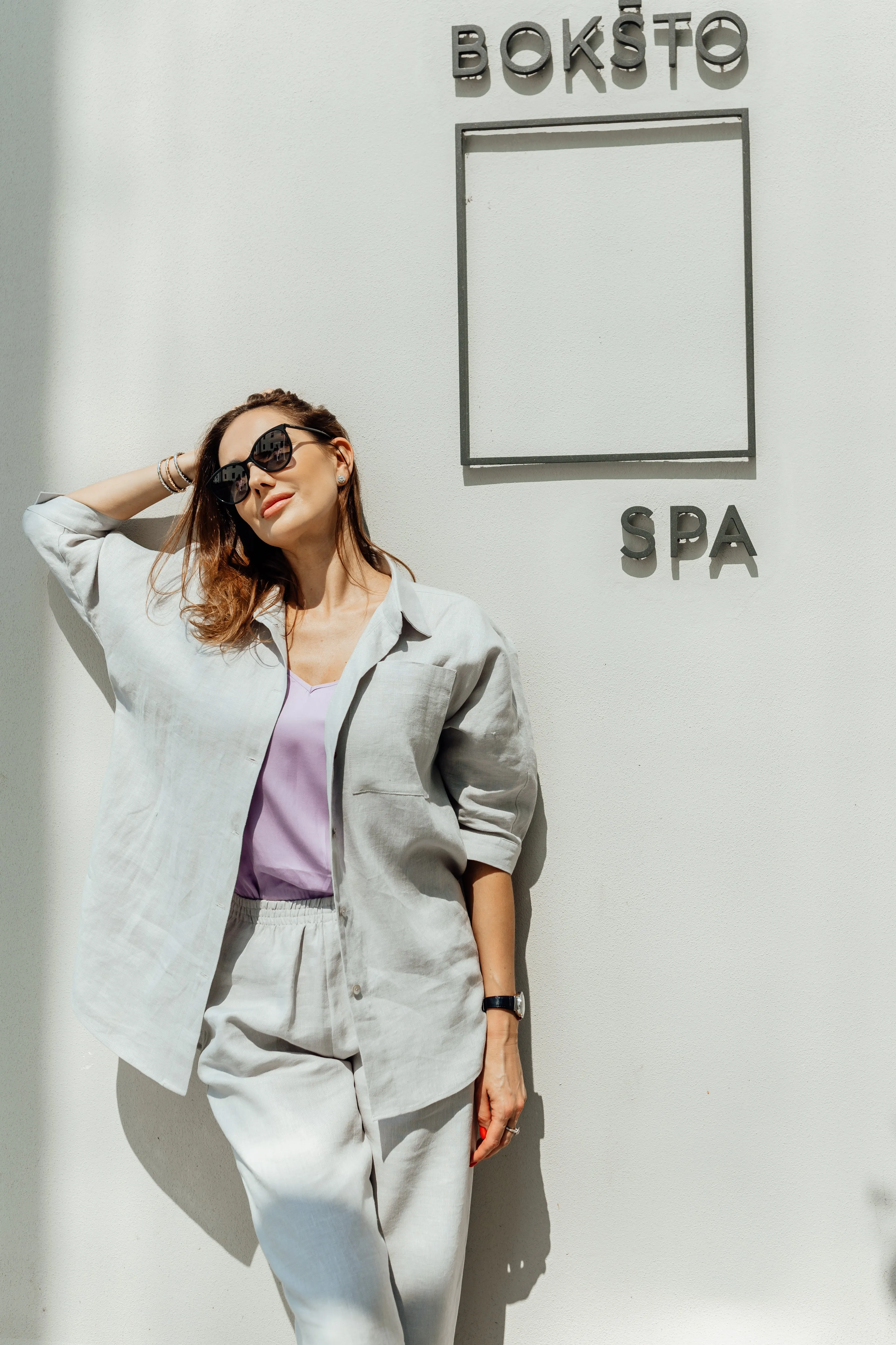 Relaxed fit light grey linen suit Michelle