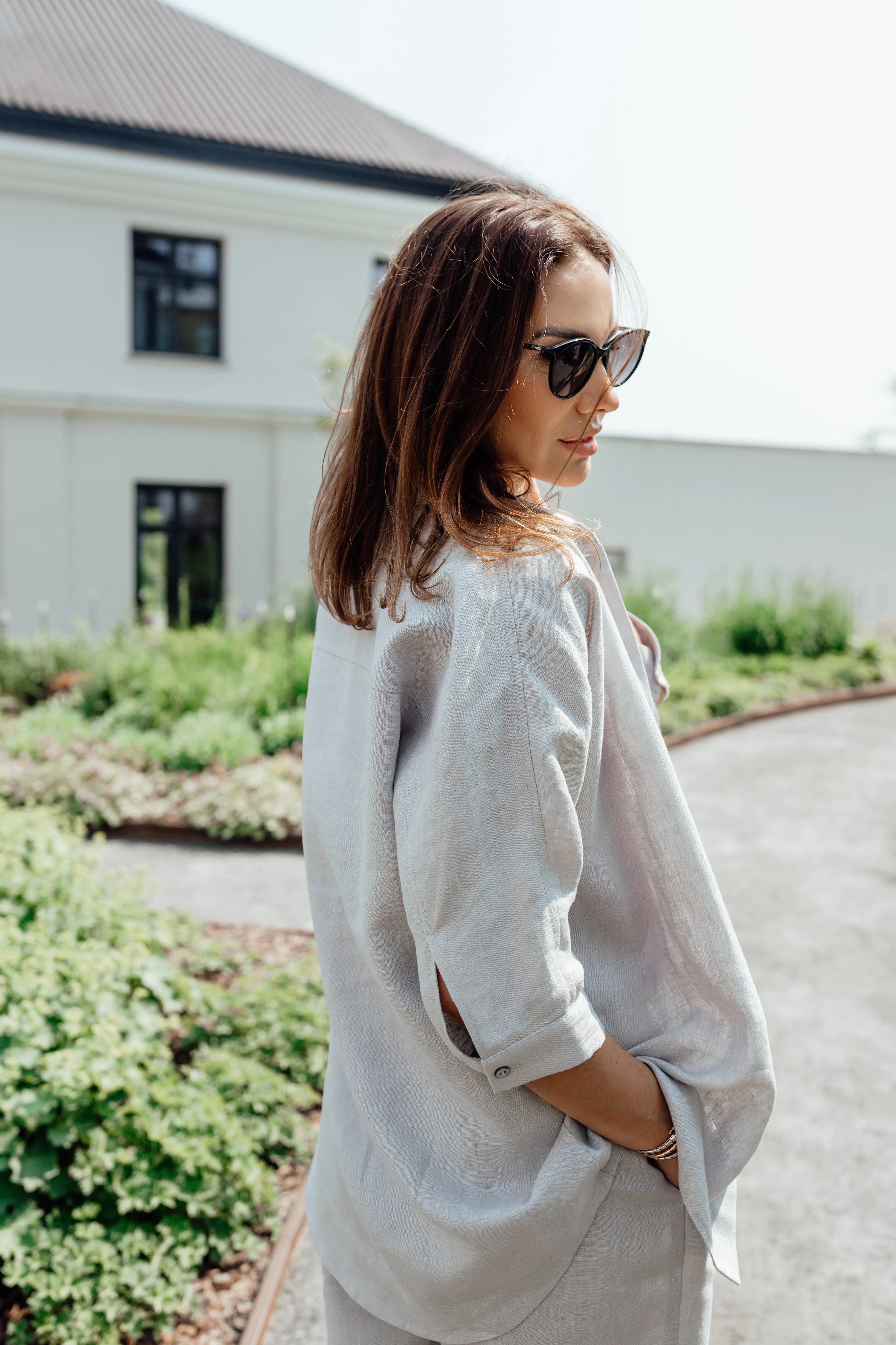 Relaxed fit light grey linen suit Michelle