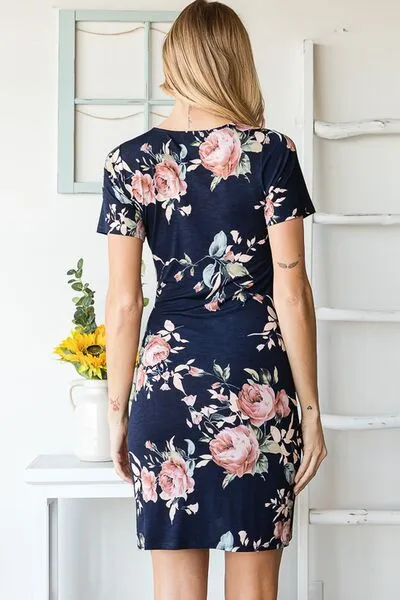 Ruched Floral Mini Dress