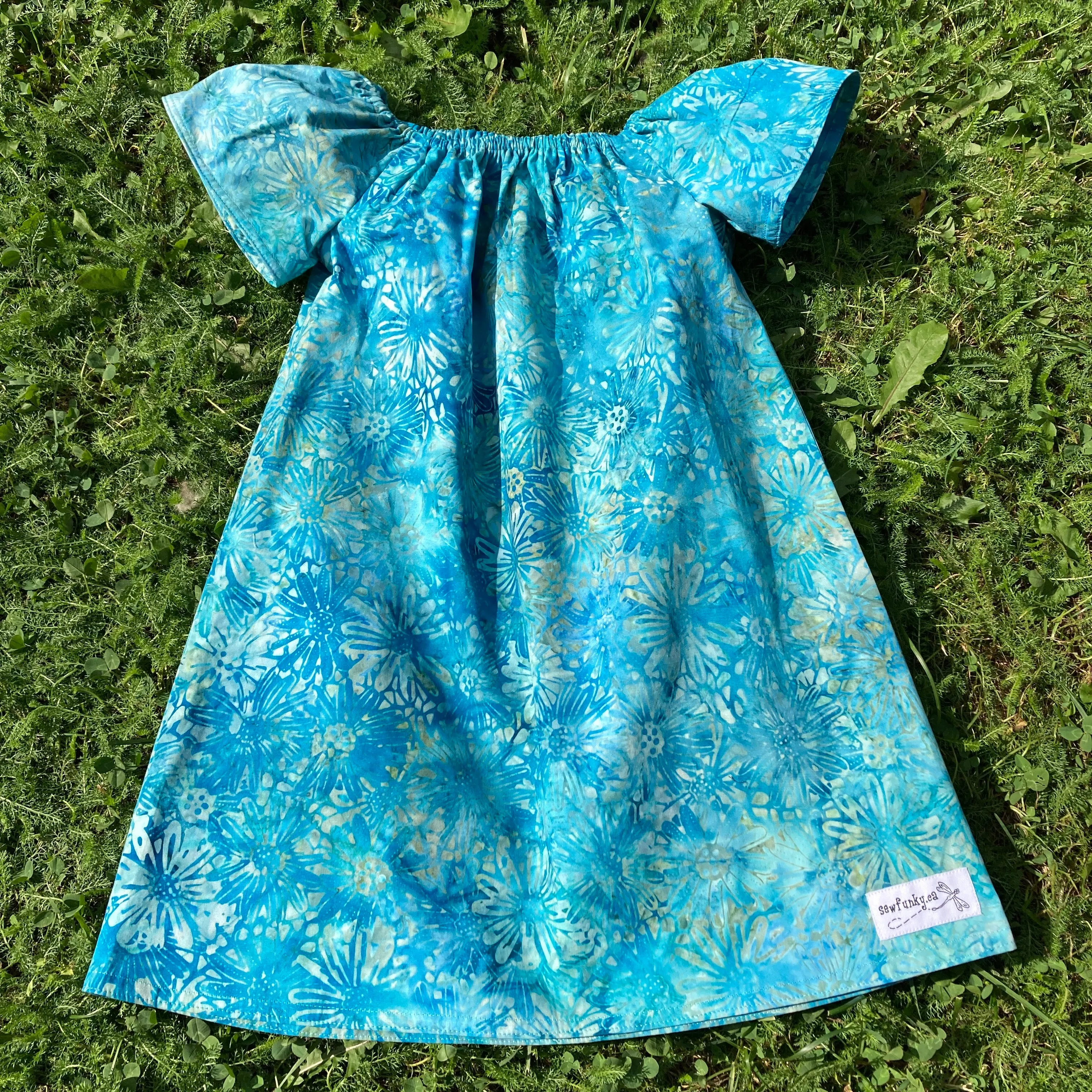 Sewfunky Pixie Dress Blue Daisies